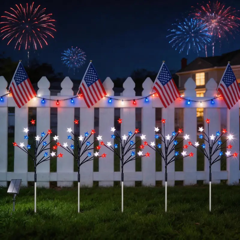 8-Piece Flag Light Set, 4th of July Decorations 8 Lighting Modes, 8-in-1 American Flag Solar Lights, Memorial Day Decorations Featuring Red, White, and Blue Lights for Independence Day Pathway Garden Decorations Yard Pathway