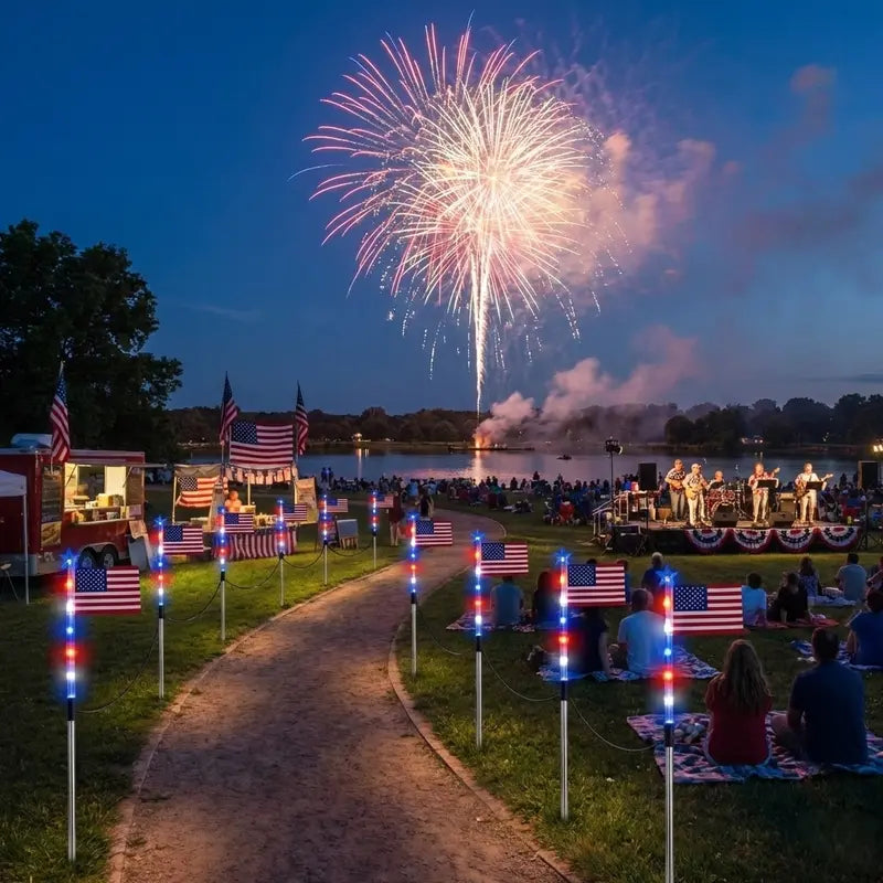 8-Piece Flag Light Set, 4th of July Decorations 8 Lighting Modes, 8-in-1 American Flag Solar Lights, Memorial Day Decorations Featuring Red, White, and Blue Lights for Independence Day Pathway Garden Decorations Yard Pathway