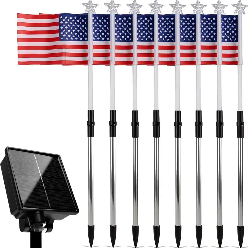 8-Piece Flag Light Set, 4th of July Decorations 8 Lighting Modes, 8-in-1 American Flag Solar Lights, Memorial Day Decorations Featuring Red, White, and Blue Lights for Independence Day Pathway Garden Decorations Yard Pathway