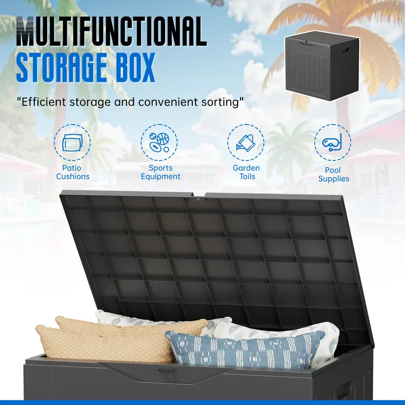 Outdoor Storage Box 35 Gallon Patio Deck Box with Handles, Patio Storage Deck Boxes Garden Resin Deck Storage Container Lockable Storage Box #Summervibes