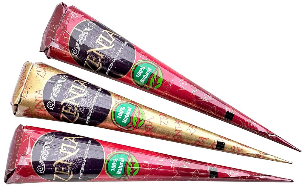 Zenia (Pack of 3) 100% Natural Henna Hair Color Paste Hair Dye Cones Dark Reddish-Brown Color 25g Each Cone