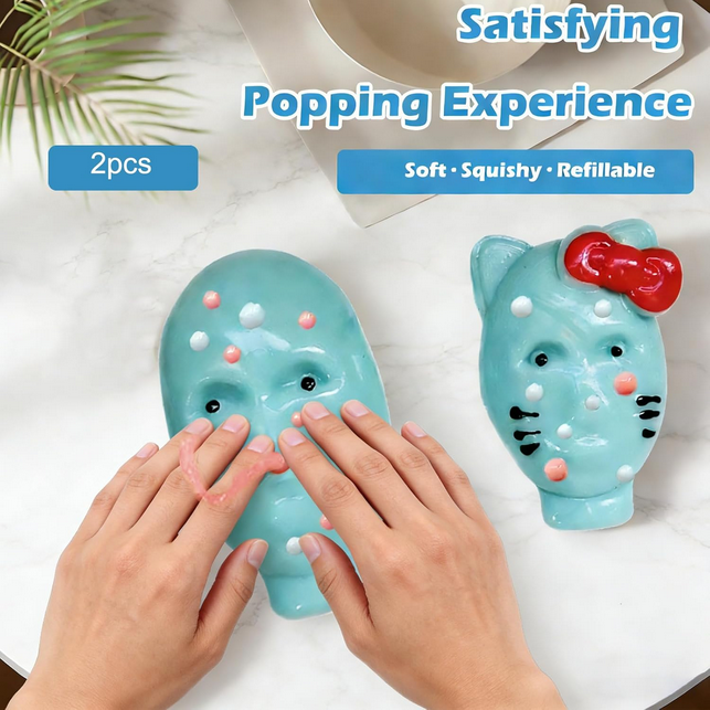 Pimple Popping Squishy Stress Relief Squeeze Fidget Toy Reusable Silicone Pimple Popper Set Soft Sensory Squishy with Refill Kit Satisfying Burst Play for Anxiety Relief Desk Fun (Alien)