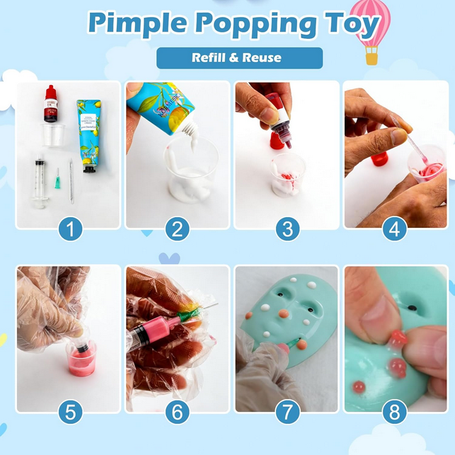 Pimple Popping Squishy Stress Relief Squeeze Fidget Toy Reusable Silicone Pimple Popper Set Soft Sensory Squishy with Refill Kit Satisfying Burst Play for Anxiety Relief Desk Fun (Alien)